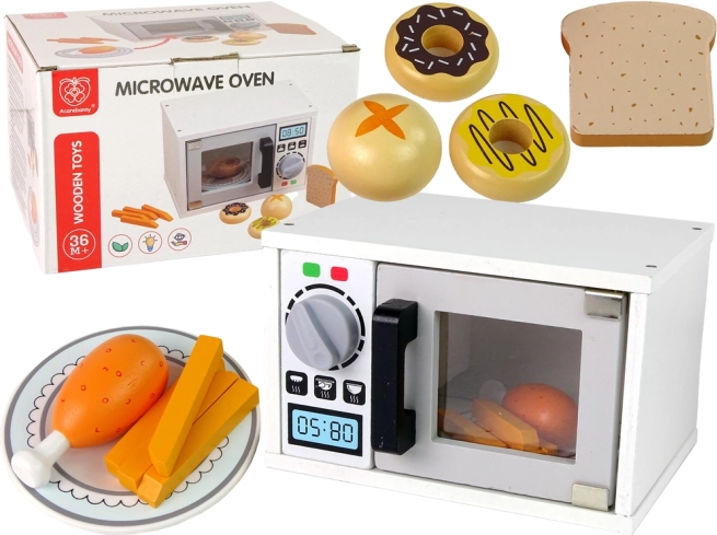Lesena otroška mikrovalovna pečica s priborom – bela