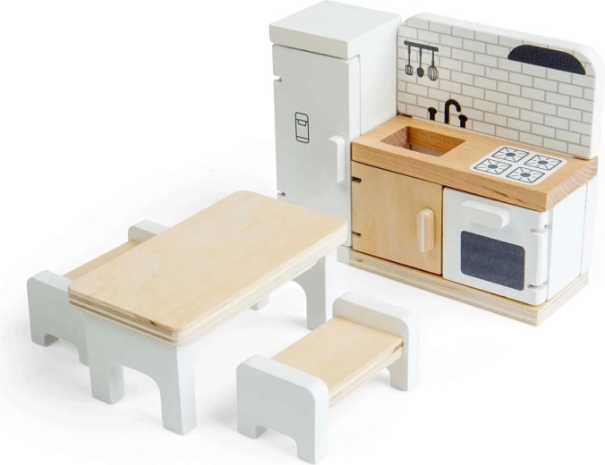 Bigjigs Toys lesena kuhinjska garnitura za hiško za punčke