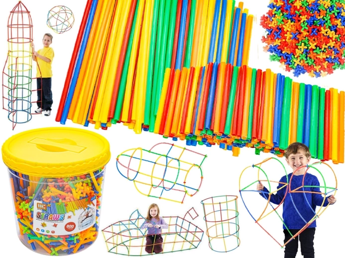 Construction straws and connectors in a bucket (approx. 800 pieces)