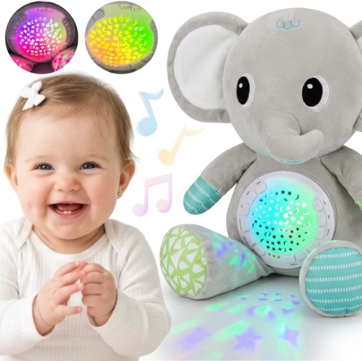 Plišasti slon Woopie Baby s projektorjem in pomirjujočimi zvoki