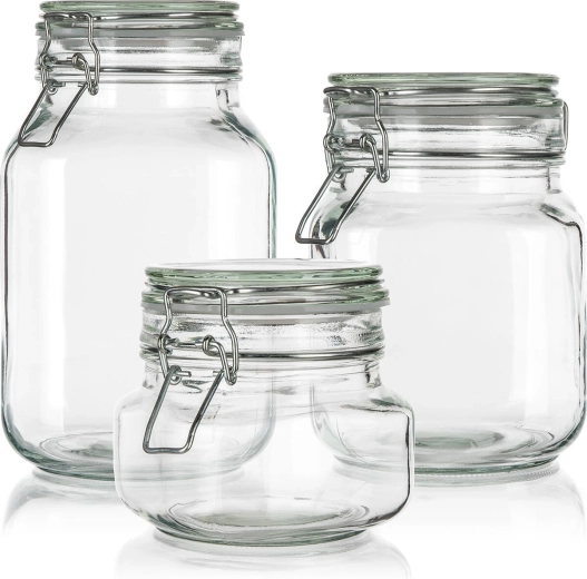 Set steklenih kozarcev s patentnim zapiranjem 0,5 + 1 + 2 l EREA