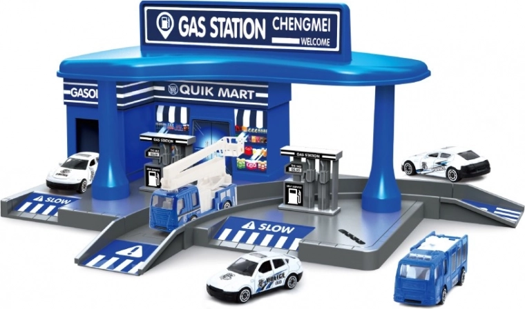 Policijska bencinska postaja z dvema avtomobilčkoma