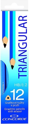 Grafitni svinčniki CONCORDE trikotni z radirko, HB, 12 kos
