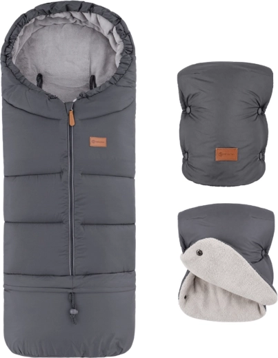 Petite&Mars zimski set: zimska vreča Jibot 3v1 in rokavice za voziček Jasie charcoal grey