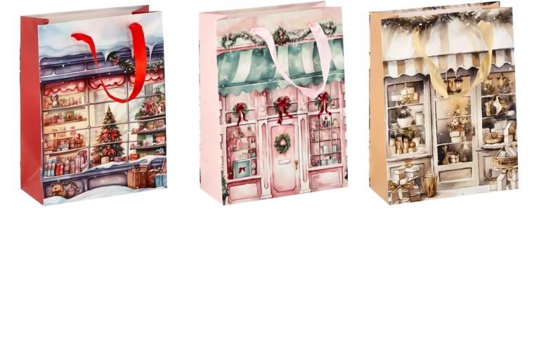 Božična darilna vrečka z motivom hišice 18 × 24 × 8 cm