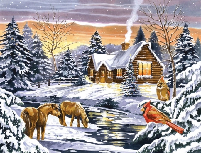 Norimpex Slikanje po številkah Zimska hiša ob potoku 40 × 50 cm