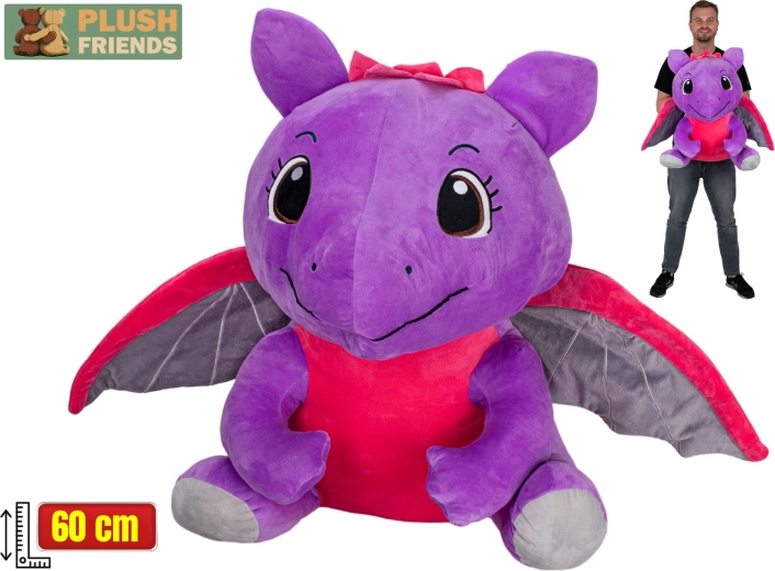 Plush Friends vijolični plišasti zmaj 60 cm, sedeči