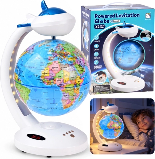 Levitating globe 4-in-1 with 360° rotation (LED lamp, Bluetooth speaker, clock)