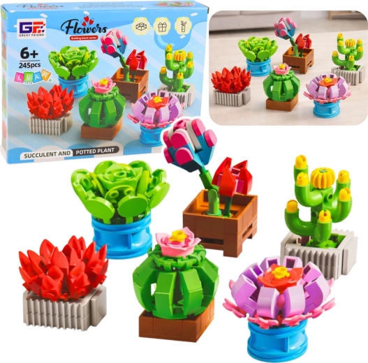 Flower Building Set in Pots, 245 Pieces, 6 Models