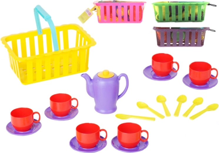 Plastični čajni set v košarici za otroke