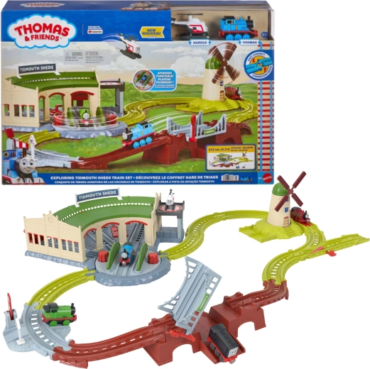 Fisher-Price Thomas & Friends komplet tirov Depo Tidmouth 253 cm s Tomažem in Haroldom