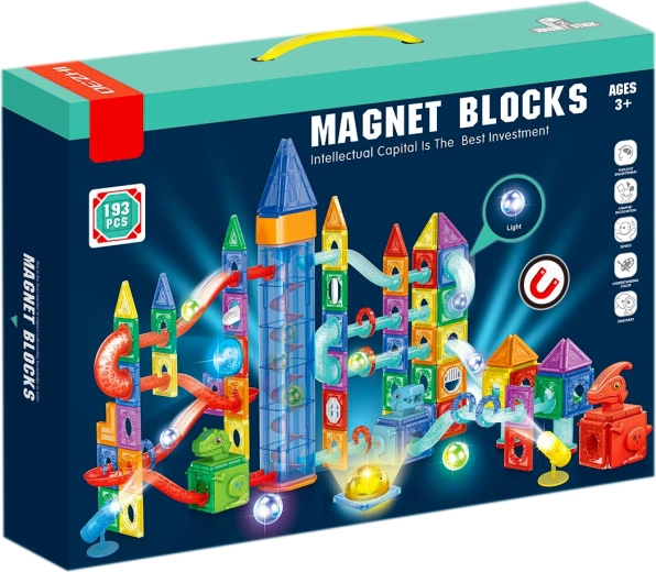 Magnetna sestavljanka dinozavrski park z LED lučmi in kroglico – 193 kosov