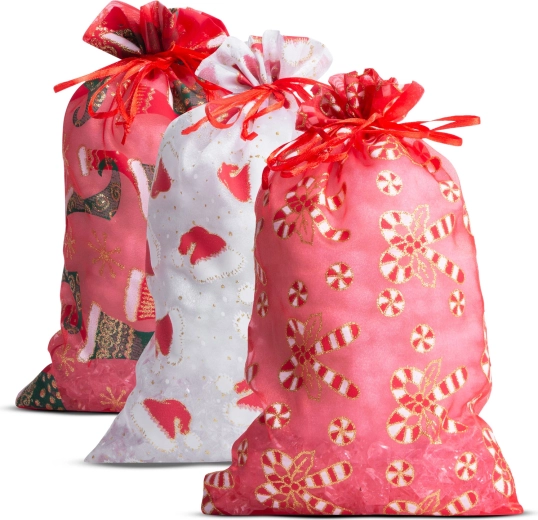 Darilna organza vrečka z božičnim motivom, 20 × 30 cm, 12 kosov