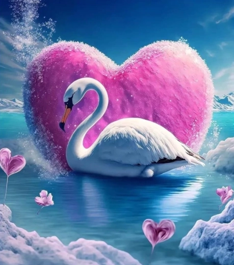 Diamantno slikanje Labod in srce 30 × 40 cm