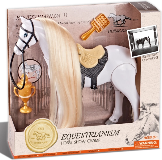 Jahalni konj bel z zvoki s pripomočki Hipični šampion