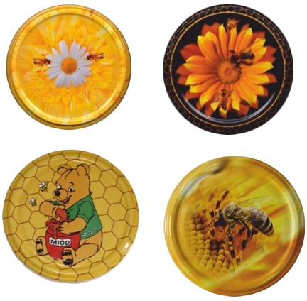 Set kovinskih pokrovčkov 82 mm z motivom čebelice – 10 kos