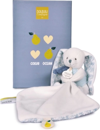 Doudou darilni komplet plišasti zajček z odejico 10 cm moder