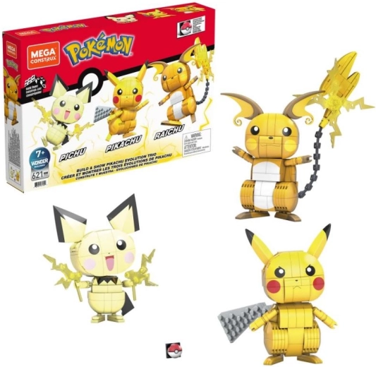 MEGA CONSTRUX SESTAVI IN RAZSTAVI PIKACHUJA IN NJEGOVO RAZVOJNO TRIO