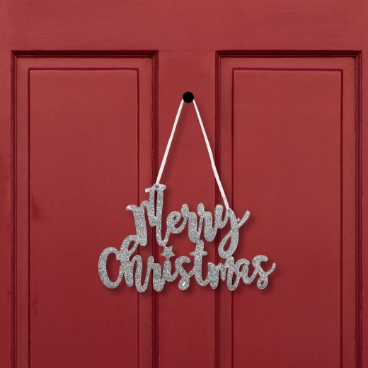 Božični okras z napisom Merry Christmas, srebrn