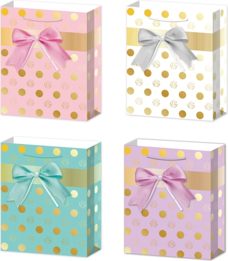 Darilna vrečka S z mašnico in pikami