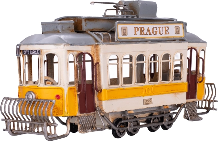 Kovinski model rumenega tramvaja Prague 27,5 cm – dekoracija in zbirateljski model