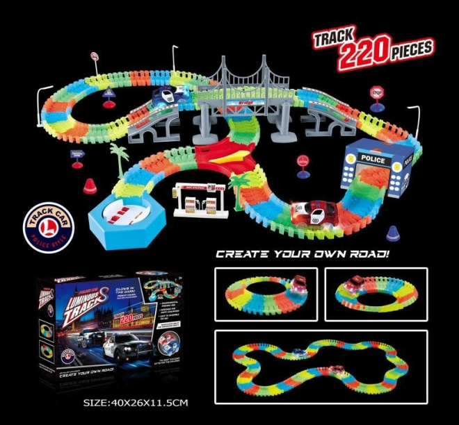 Svetleča prožna dirkalna steza 220 delov z LED avtomobilčkom