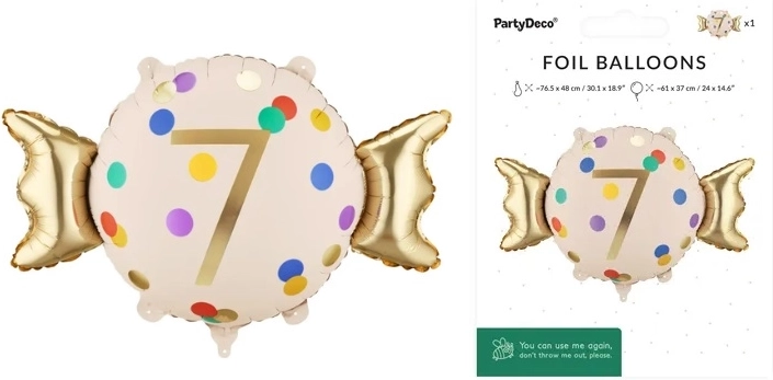 Folijski balon Bonbon s številko 7 (mešanica barv)