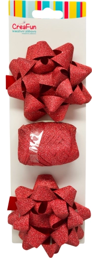 Bleščeč rdeč darilni komplet za zavijanje s trakom in zvezdnimi pentljami