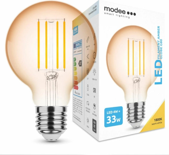 Modee LED filamentna žarnica Amber Globe G80 4W E27, 360 lm, toplo bela
