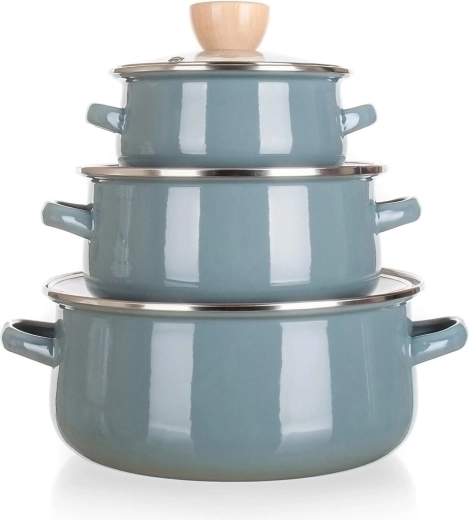 Set emajliranih loncev Natural Olive, 6-delni