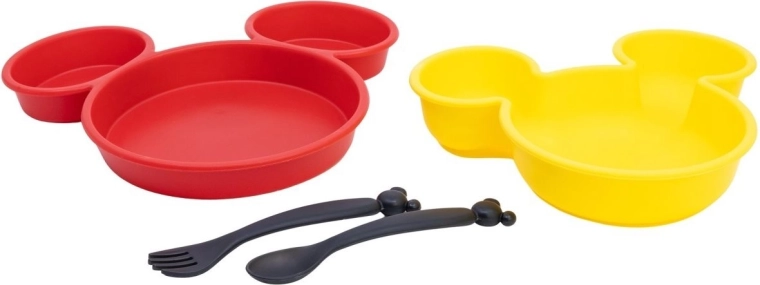 Stor otroški jedilni set 4v1 Mickey Mouse rdeča/rumena