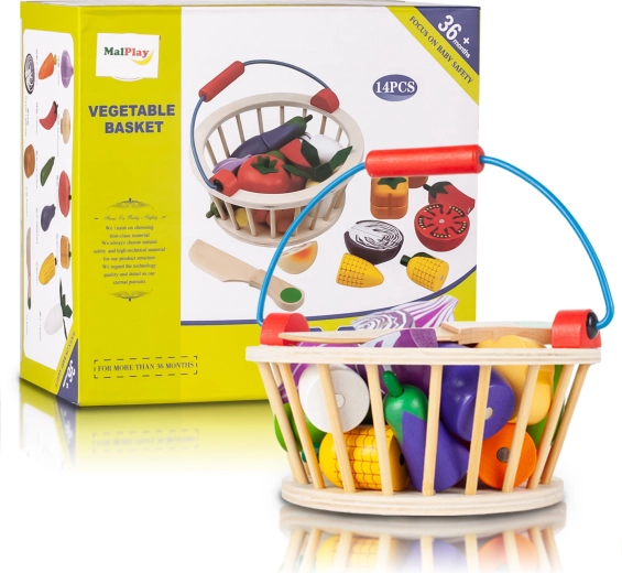 Lesena košara z zelenjavo za rezanje