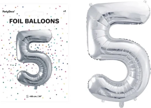 Silver Foil Balloon Number 5, 86 cm