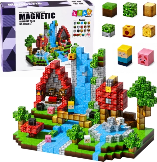 Magnetic cubes – pixel fantasy world forest and waterfall 3D (100 pieces)