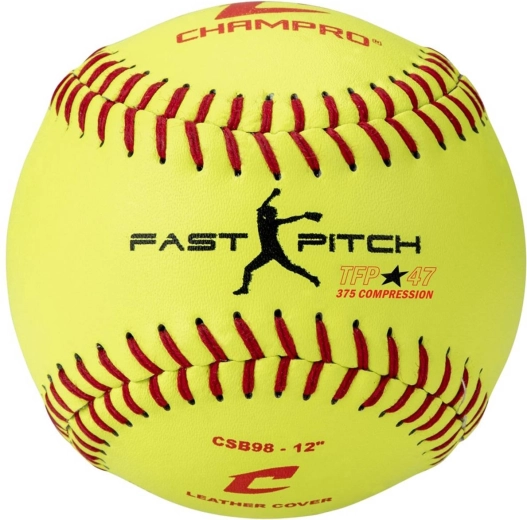 CHAMPRO fastpitch softball žogica 12" rumena usnjena – 1 kos