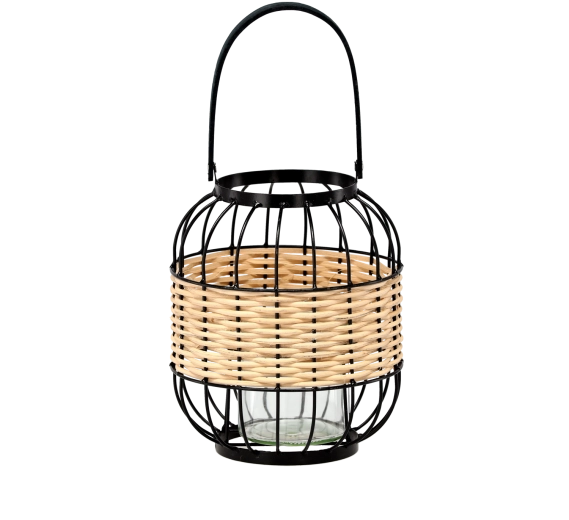 Kovinsko-leseni lampijon s steklenim vložkom, višina 24/39 cm