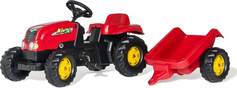 Rolly Toys pedalni traktor Rolly Kid-X s prikolico, rdeč