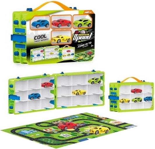 Set avtomobilčkov s kovčkom in igralno podlogo