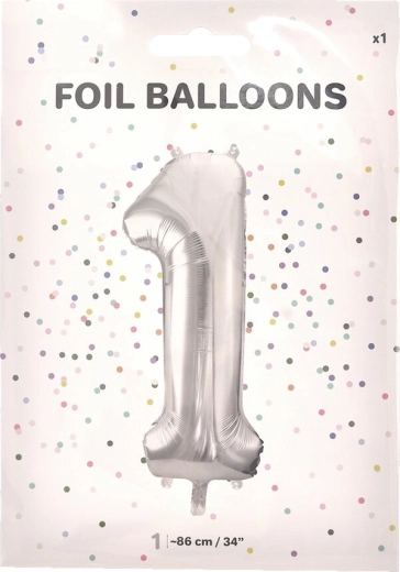 Folijski balon številka 1, srebrn, 86 cm