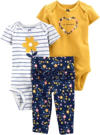 CARTER'S 3-delni set za dojenčka – 2× bodi s kratkimi rokavi in dolge hlače, večcvetlični vzorec – Velikost 56