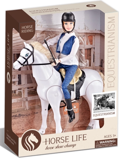 Jahalni beli konj na baterije z zvoki in jezdeko