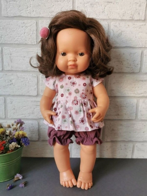 Tunika in hlačke za punčko 38 cm rožnate rozetke