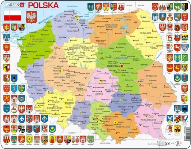 Larsen politični zemljevid Poljske – izobraževalna sestavljanka na plošči