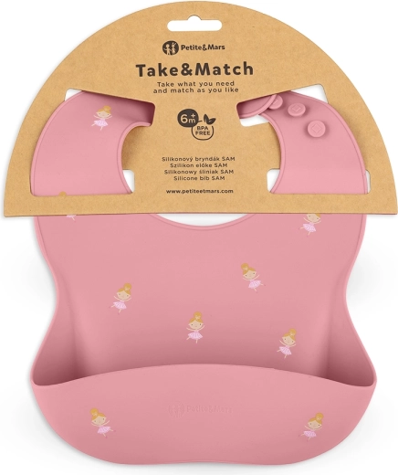 Petite&Mars silikonski slinček Take&Match rose princesses 6m+