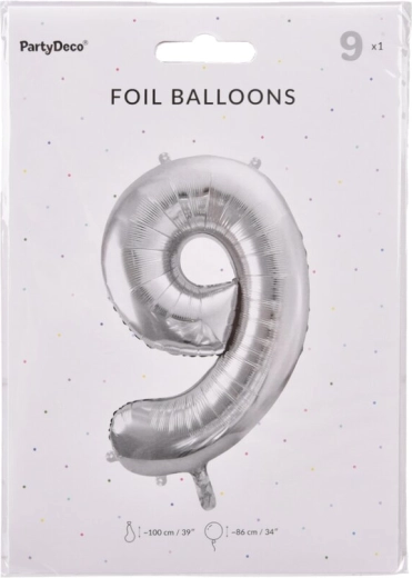 Folijski balon številka 9 srebrn 86 cm