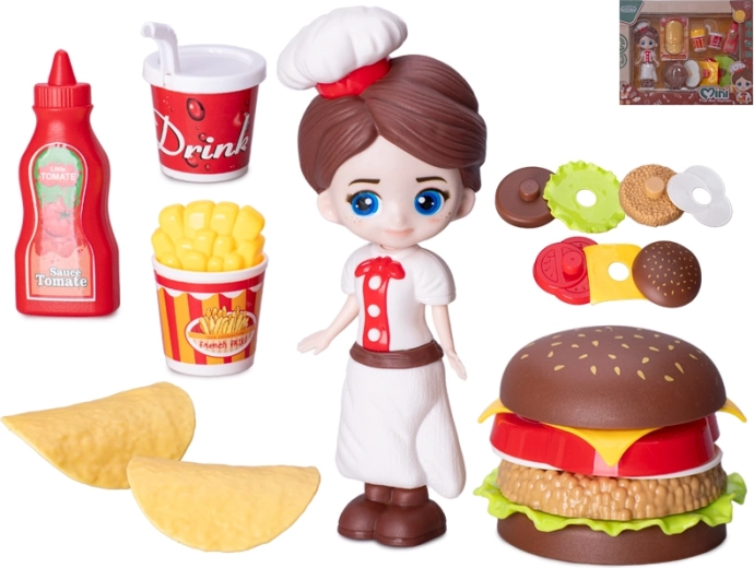 Punčka kuharica 15 cm z dodatki