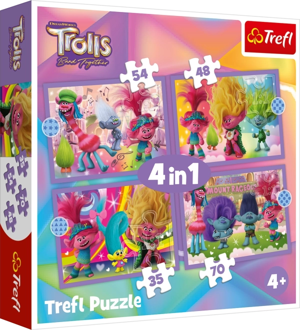 Trefl puzzle Troli 3: barvna pustolovščina 4v1 (35, 48, 54, 70 koščkov)