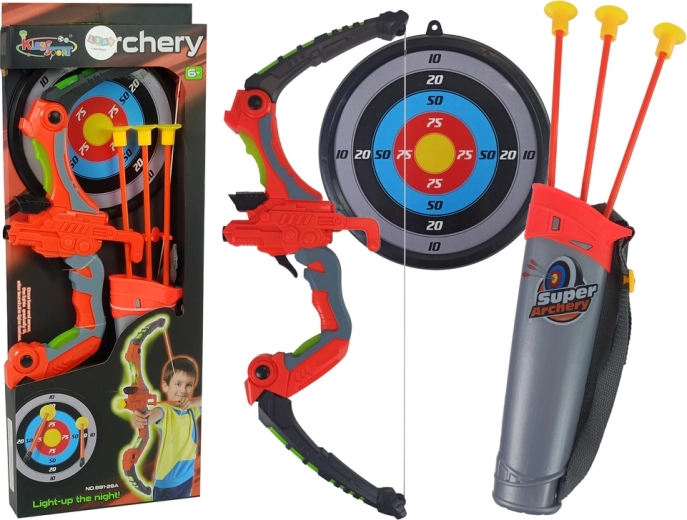 Archery set bow shield suction-cup arrows orange 62 cm