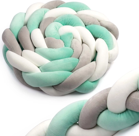 Pleteni obrobljevalnik za otroško posteljico Ricokids 2 m – mentolovo siv