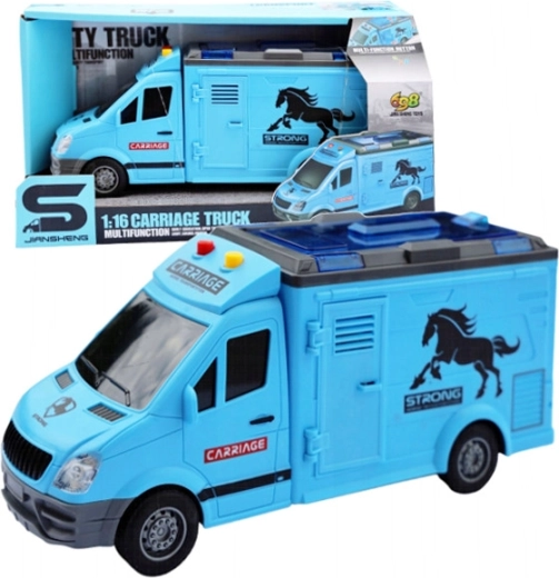 Blue horse trailer with light and sound effects